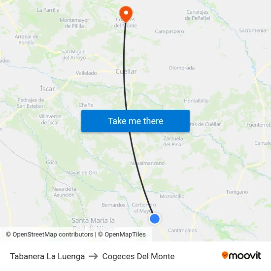 Tabanera La Luenga to Cogeces Del Monte map