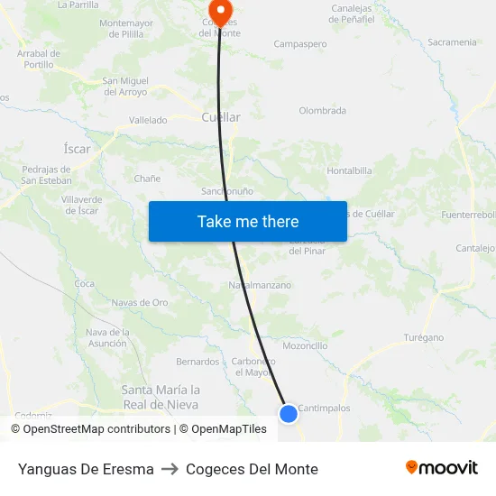 Yanguas De Eresma to Cogeces Del Monte map