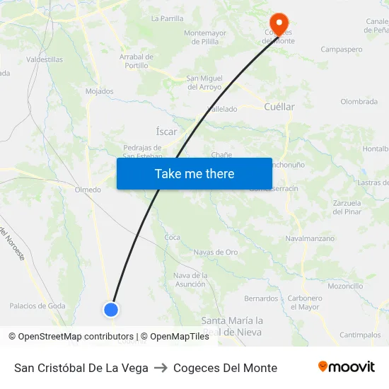 San Cristóbal De La Vega to Cogeces Del Monte map