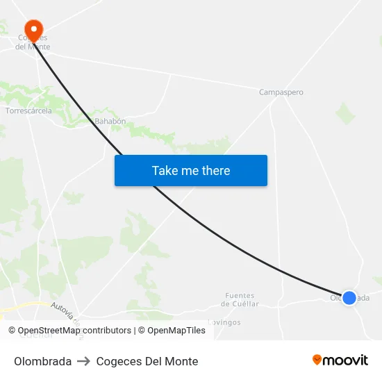 Olombrada to Cogeces Del Monte map