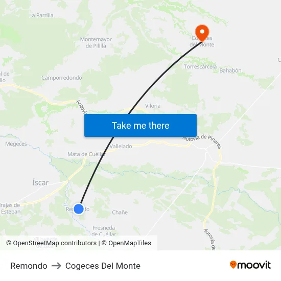 Remondo to Cogeces Del Monte map