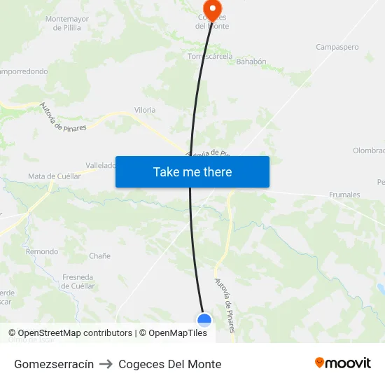 Gomezserracín to Cogeces Del Monte map