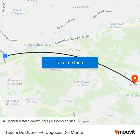 Tudela De Duero to Cogeces Del Monte map