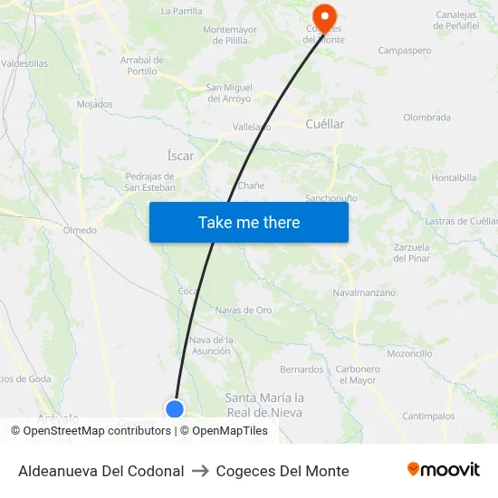 Aldeanueva Del Codonal to Cogeces Del Monte map