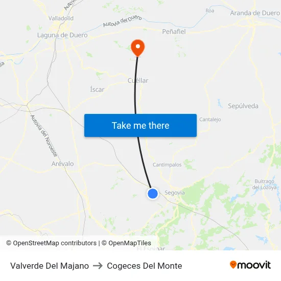 Valverde Del Majano to Cogeces Del Monte map