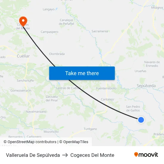 Valleruela De Sepúlveda to Cogeces Del Monte map