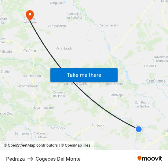 Pedraza to Cogeces Del Monte map