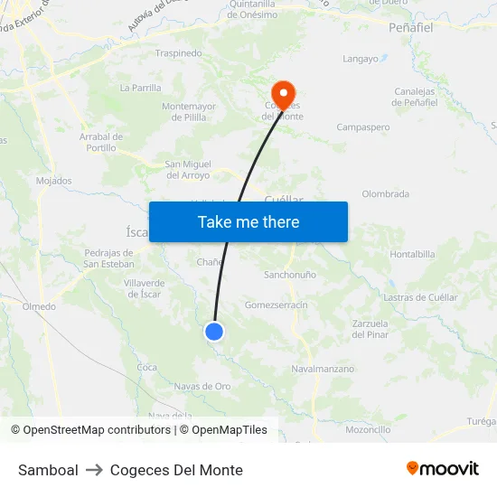 Samboal to Cogeces Del Monte map