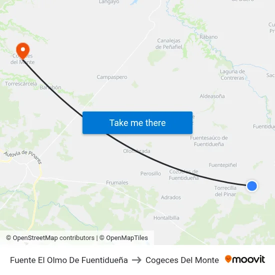 Fuente El Olmo De Fuentidueña to Cogeces Del Monte map