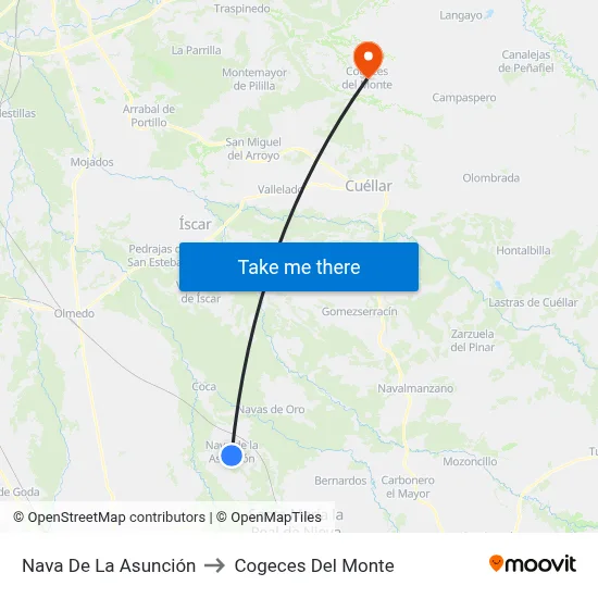 Nava De La Asunción to Cogeces Del Monte map