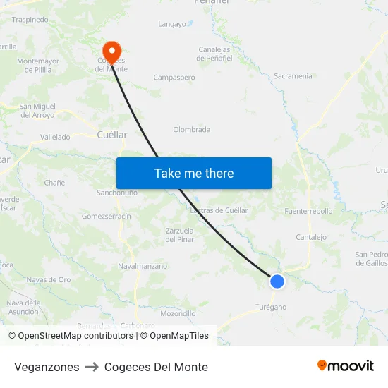 Veganzones to Cogeces Del Monte map