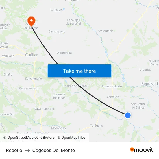 Rebollo to Cogeces Del Monte map