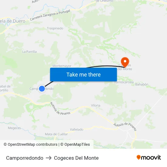Camporredondo to Cogeces Del Monte map