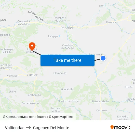 Valtiendas to Cogeces Del Monte map
