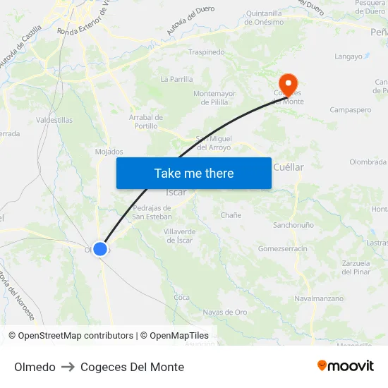 Olmedo to Cogeces Del Monte map