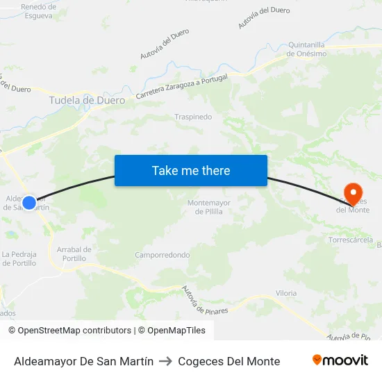 Aldeamayor De San Martín to Cogeces Del Monte map