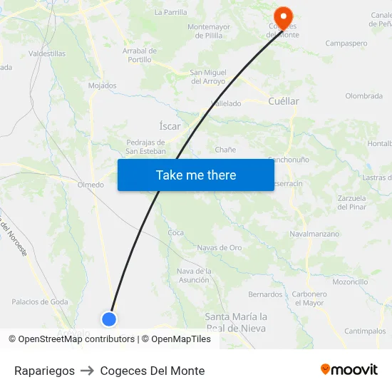 Rapariegos to Cogeces Del Monte map