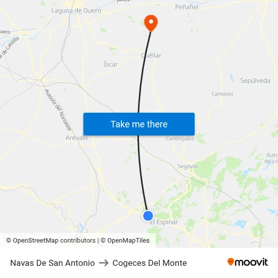 Navas De San Antonio to Cogeces Del Monte map