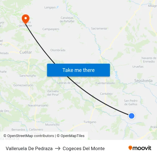Valleruela De Pedraza to Cogeces Del Monte map
