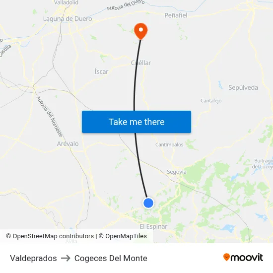 Valdeprados to Cogeces Del Monte map