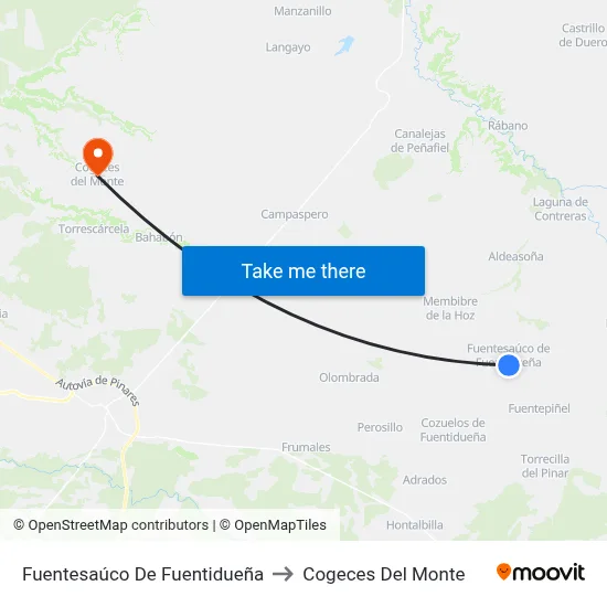 Fuentesaúco De Fuentidueña to Cogeces Del Monte map