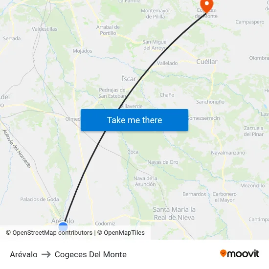 Arévalo to Cogeces Del Monte map
