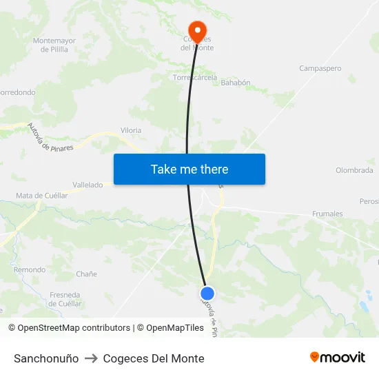 Sanchonuño to Cogeces Del Monte map