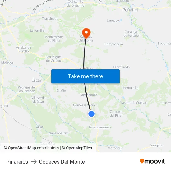 Pinarejos to Cogeces Del Monte map