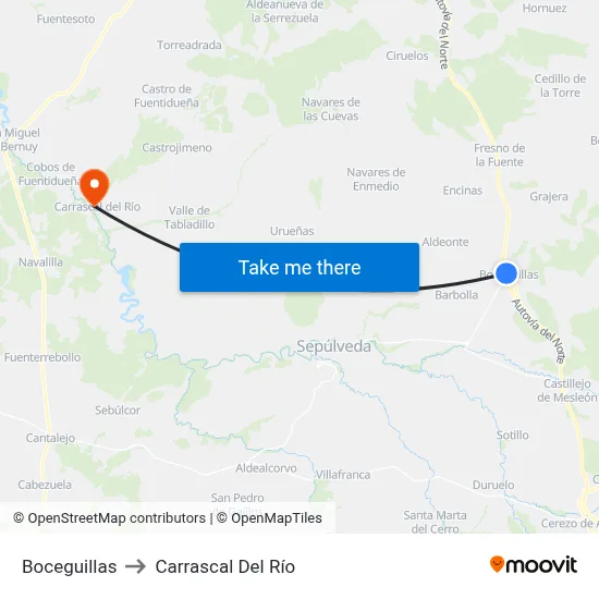 Boceguillas to Carrascal Del Río map