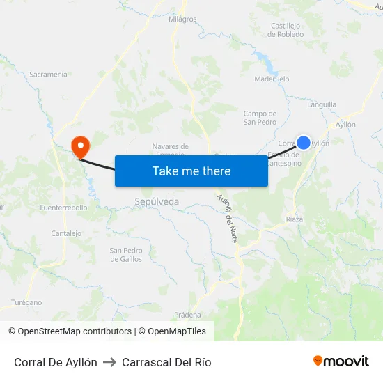 Corral De Ayllón to Carrascal Del Río map