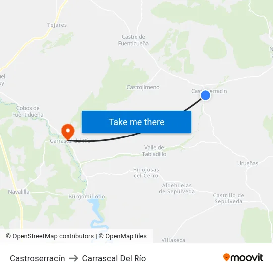Castroserracín to Carrascal Del Río map