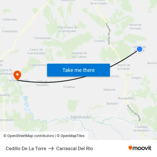 Cedillo De La Torre to Carrascal Del Río map