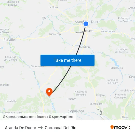 Aranda De Duero to Carrascal Del Río map