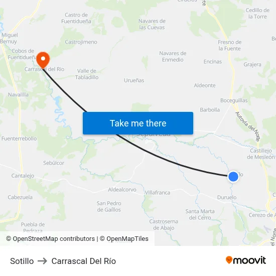 Sotillo to Carrascal Del Río map