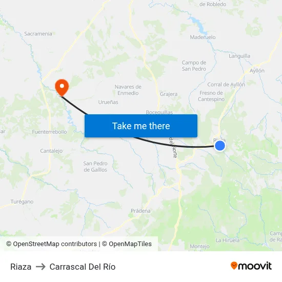 Riaza to Carrascal Del Río map