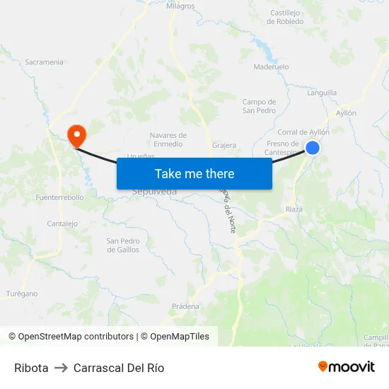 Ribota to Carrascal Del Río map