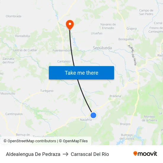 Aldealengua De Pedraza to Carrascal Del Río map