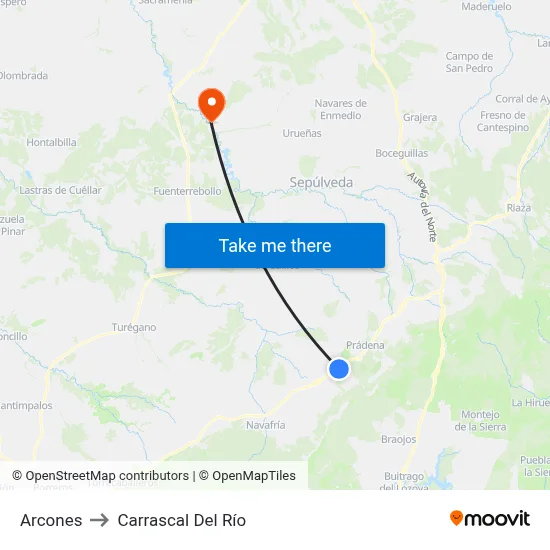 Arcones to Carrascal Del Río map