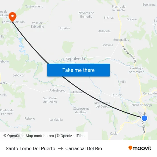 Santo Tomé Del Puerto to Carrascal Del Río map