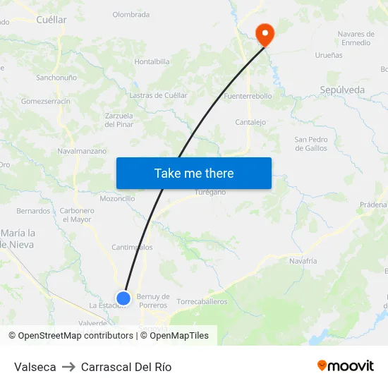 Valseca to Carrascal Del Río map