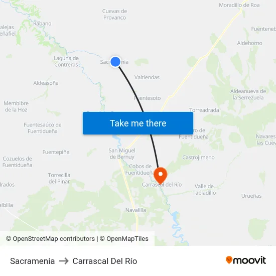 Sacramenia to Carrascal Del Río map