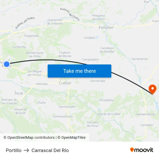 Portillo to Carrascal Del Río map