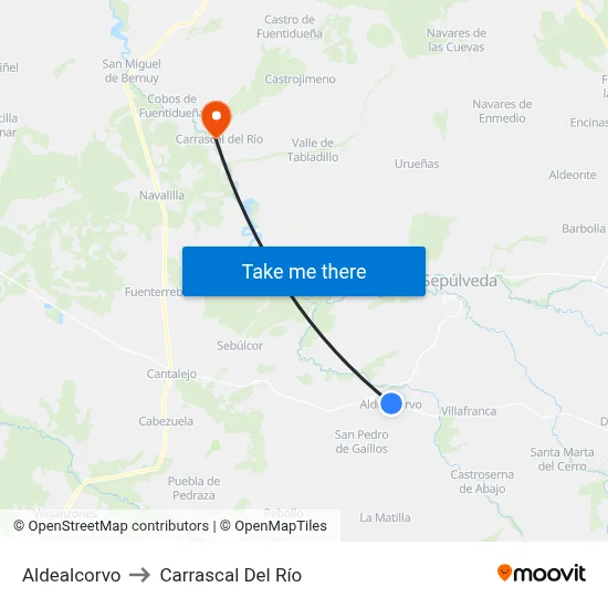 Aldealcorvo to Carrascal Del Río map