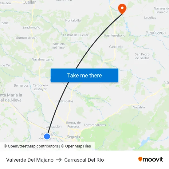 Valverde Del Majano to Carrascal Del Río map