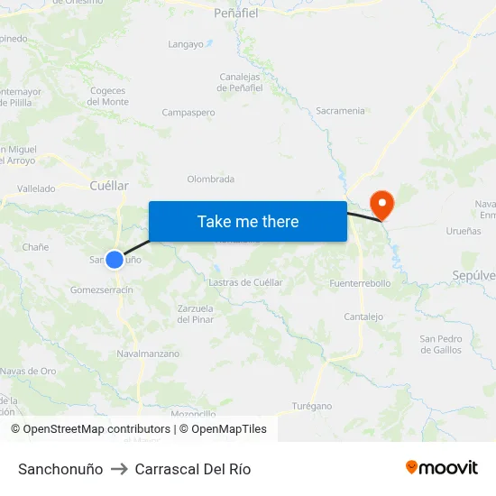 Sanchonuño to Carrascal Del Río map