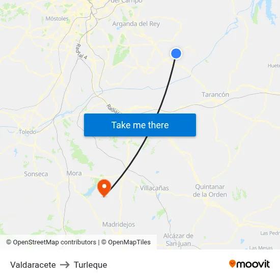 Valdaracete to Turleque map