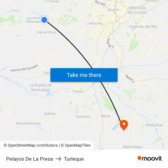 Pelayos De La Presa to Turleque map