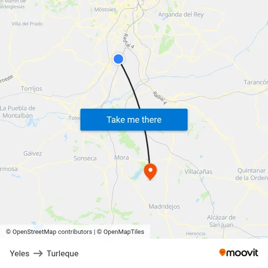 Yeles to Turleque map