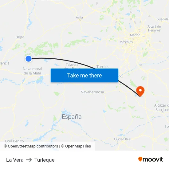 La Vera to Turleque map