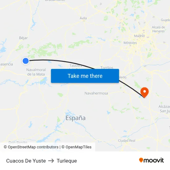 Cuacos De Yuste to Turleque map